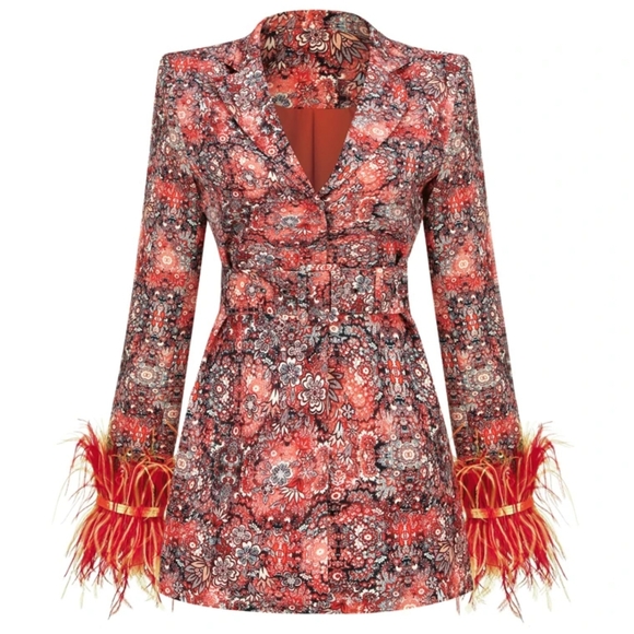 Floral Suit Collar Waist Decorative Belt Elegant Dress - Picture 2 of 6